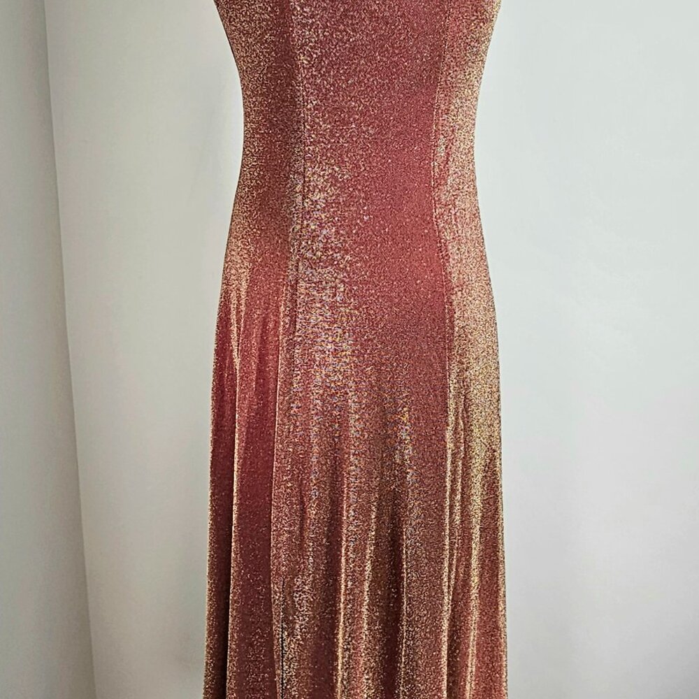 Moda International Copper Metallic Midi Dress Size 4 90s Slip Dress - Picture 9 of 12